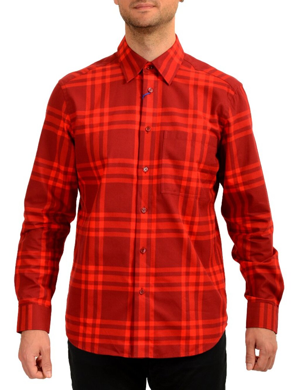 Burberry Men's "Claverdon" Red Flannel Plaid Long Sleeve Shirt US L IT 52